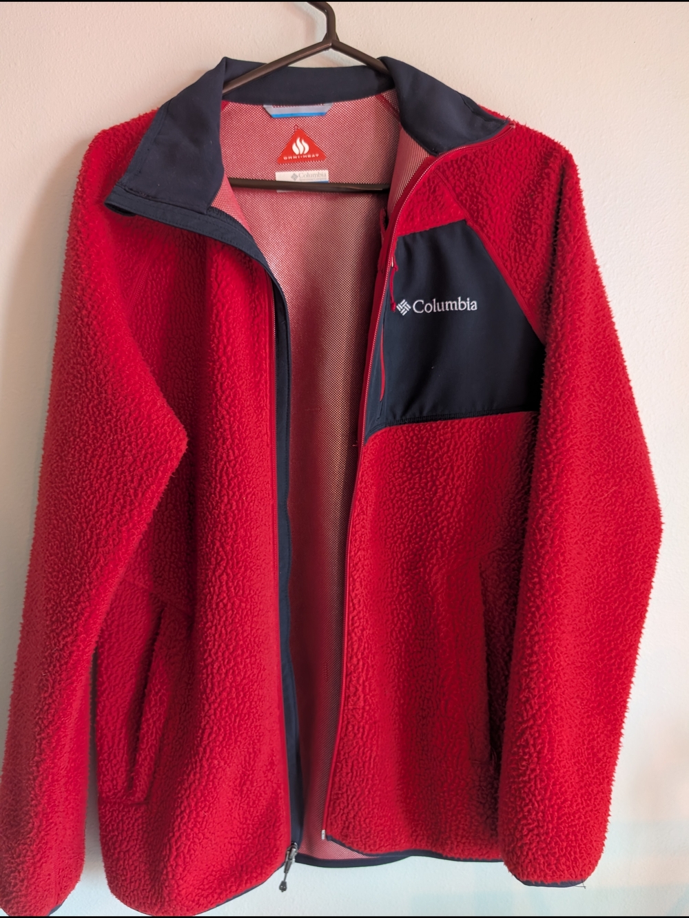 Columbia Red Fleece Jacket with Navy Accents